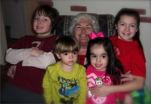 Harriet & grandchildren:  from left to right: Ross, Christian, Mattea, Ariana