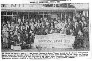 Articles appeared in many major Philippine newspapers marking the departure of the legendary dance troupe.  Rosendo marked himself with a black checkmark in the left side of the picture.