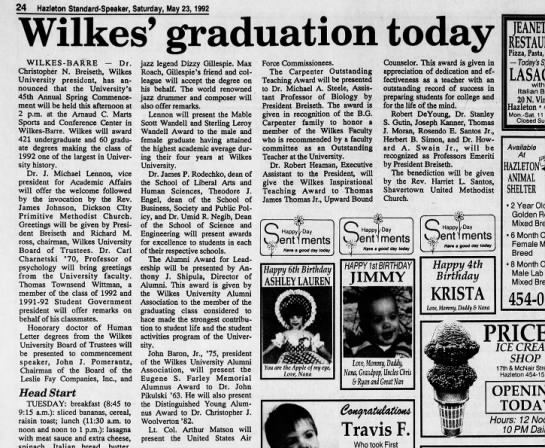 Wilkes University 1992 Commencement featured honors for Rosendo, Harriet, and son Nathan.